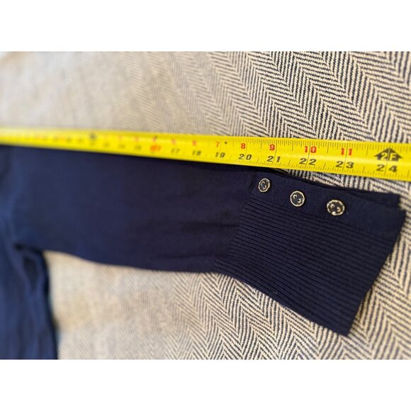 Womens Navy Blue Turtleneck Sweater With Buttoned Cuffs Medium Weight Knit Size - Picture 6 of 8